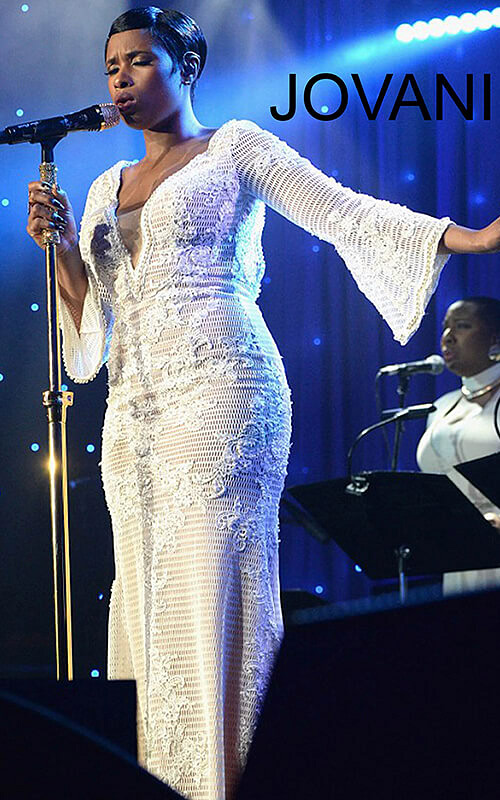 Model wearing Jennifer Hudson Wears Jovani to the 2017 Pre-Grammy Gala Salute to Industry Icons