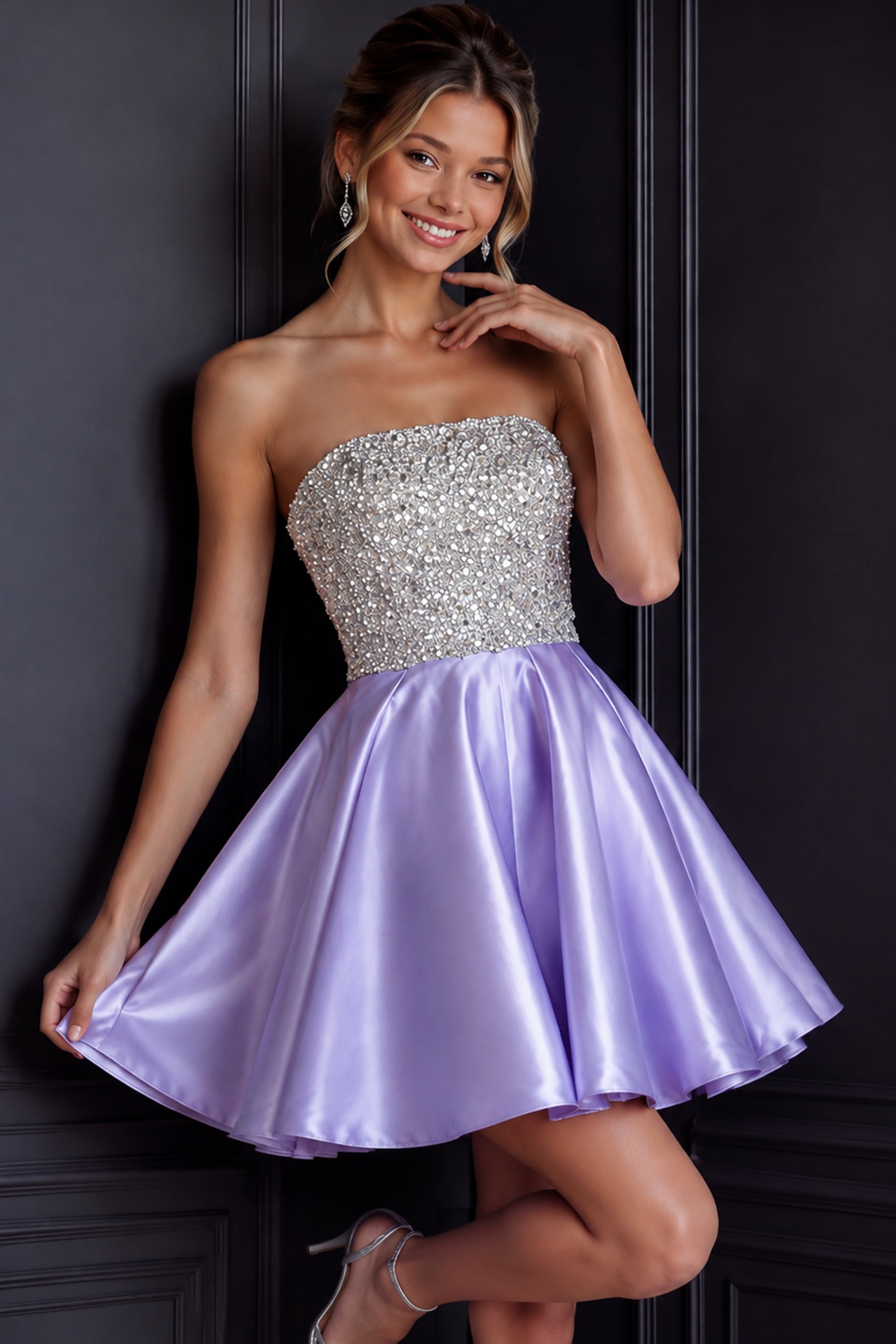 lavendar beaded corset bodice dress K0072