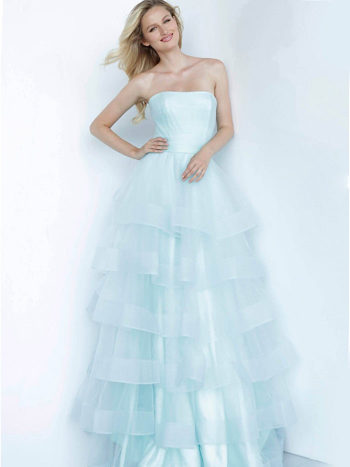 blue strapless teired dress K02442