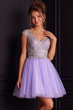 model wearing K04711 at the back view with lilac dress
