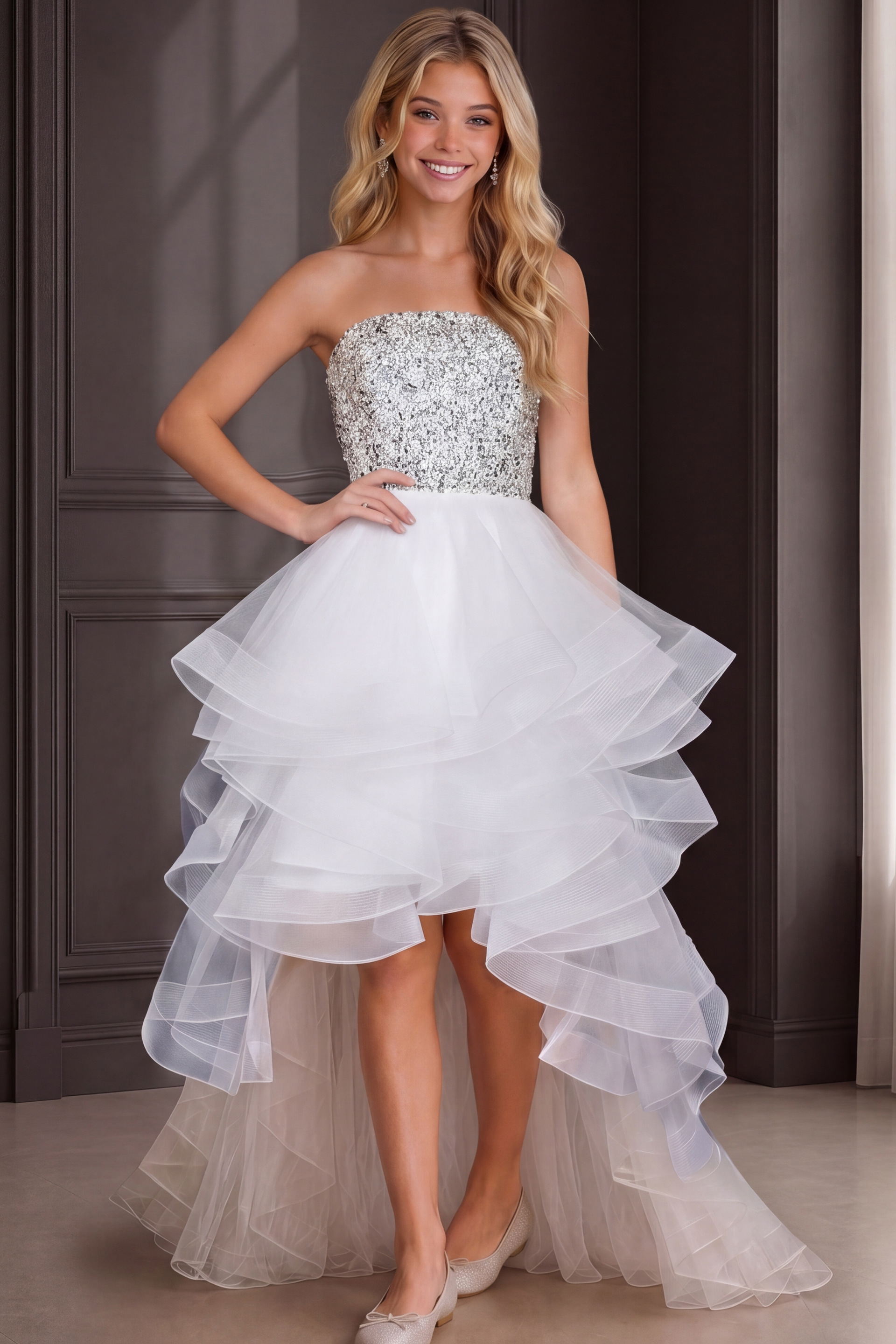 Beaded Bodice High Low Dress K05916 | Jovani