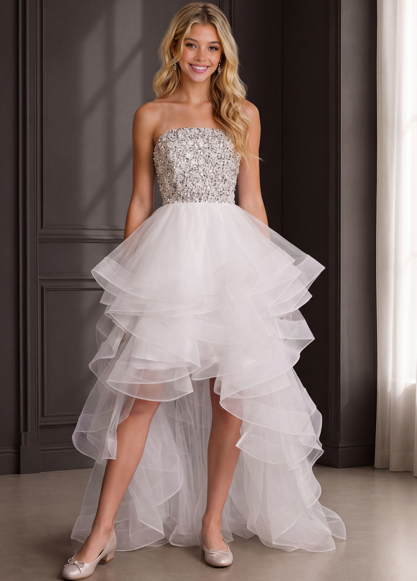 high low holiday dress Sleeveless Short Lace Party Dress with Chiffon Overlay Black / XLarge main image 1