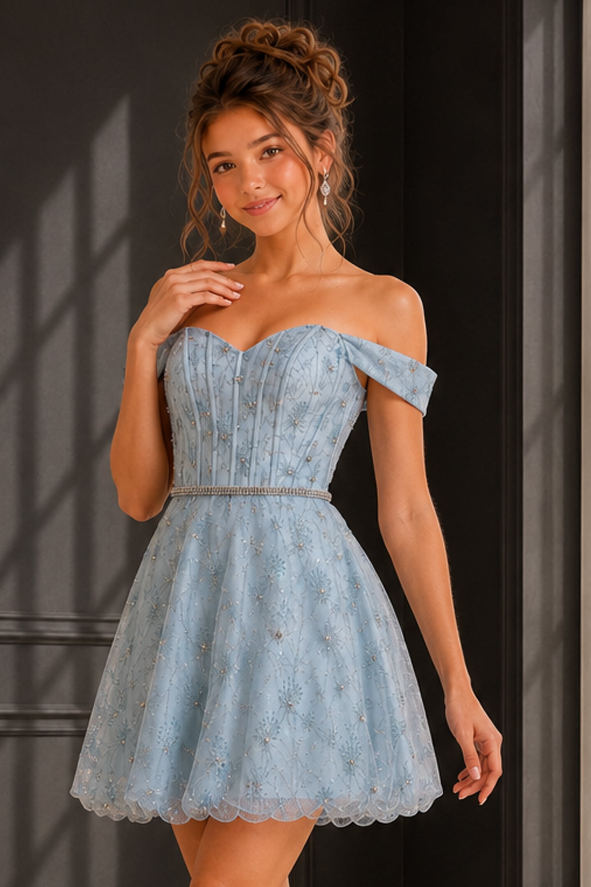 coral dress blue shoes Coral Floral Print Elastic Waist Dress main image 0