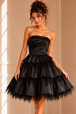 black strapless layered fit and flare dress K22326
