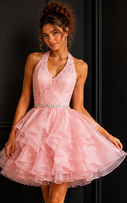 beaded v neckline pink kids dress K52182