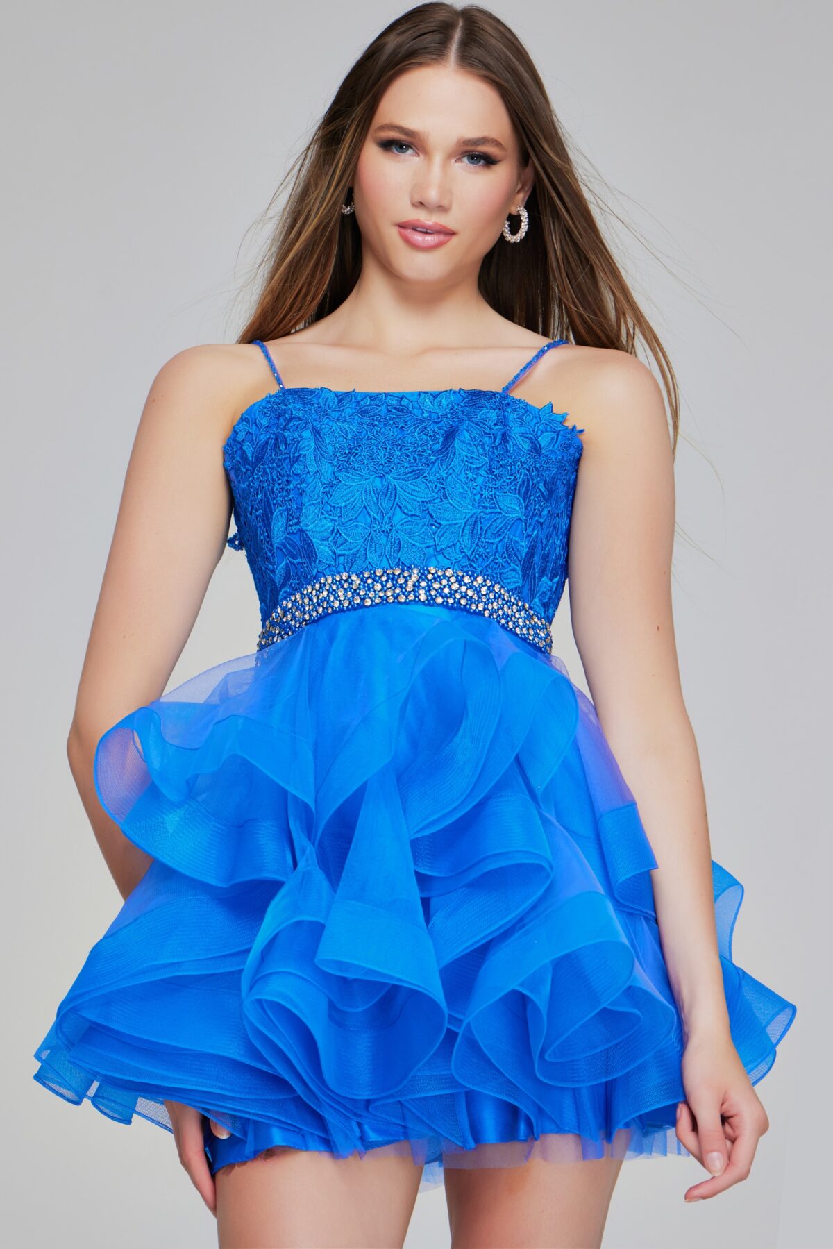 Vibrant Cobalt Blue Ruffled Mini Dress K23518 Jovani