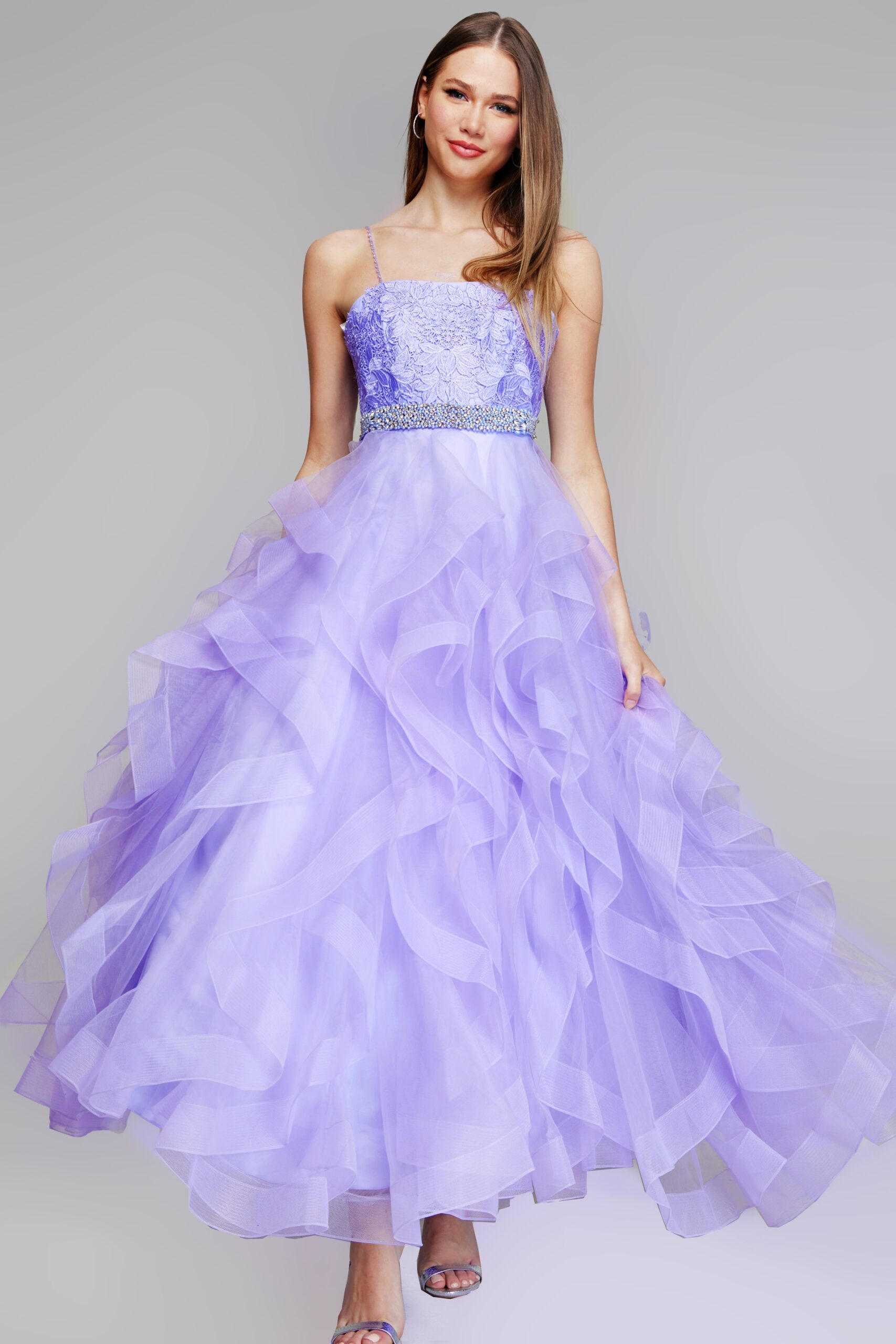 Enchanting Lilac Ruffled Ball Gown K23519 | Jovani