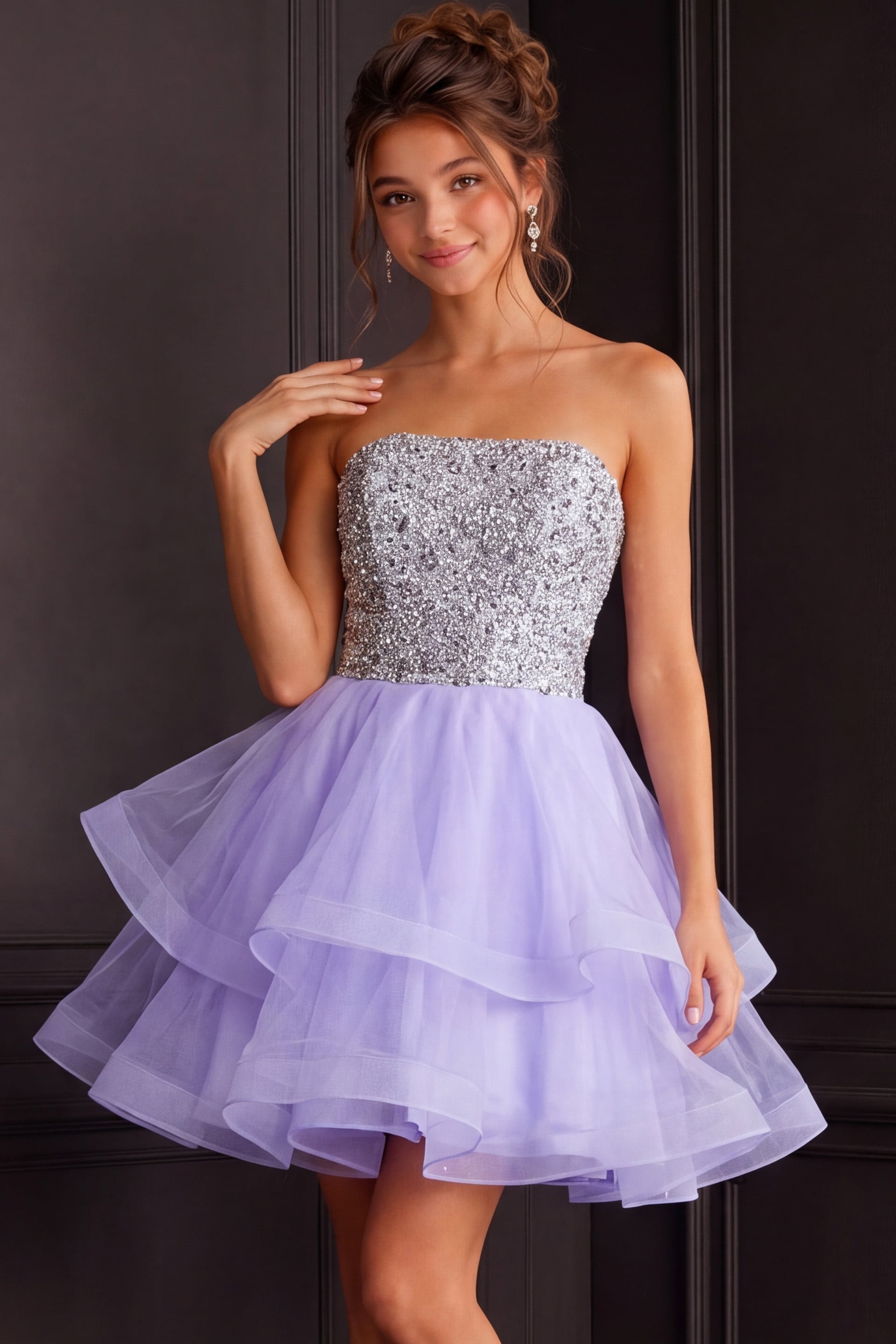 Strapless Lavender Fit and Flare Dress K23666