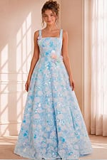 floral a line blue dress K2395