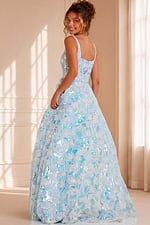 back of blue seqin ball gown K23955