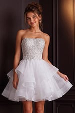 white fit and flare beaded dress K24050