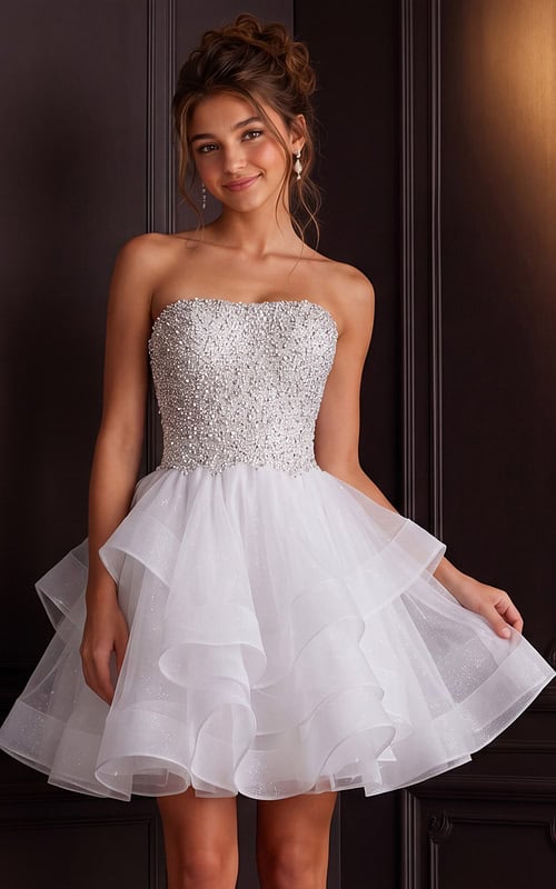 white fit and flare beaded dress K24050