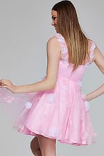 Back view of K25989 pink dress with floral embellishments