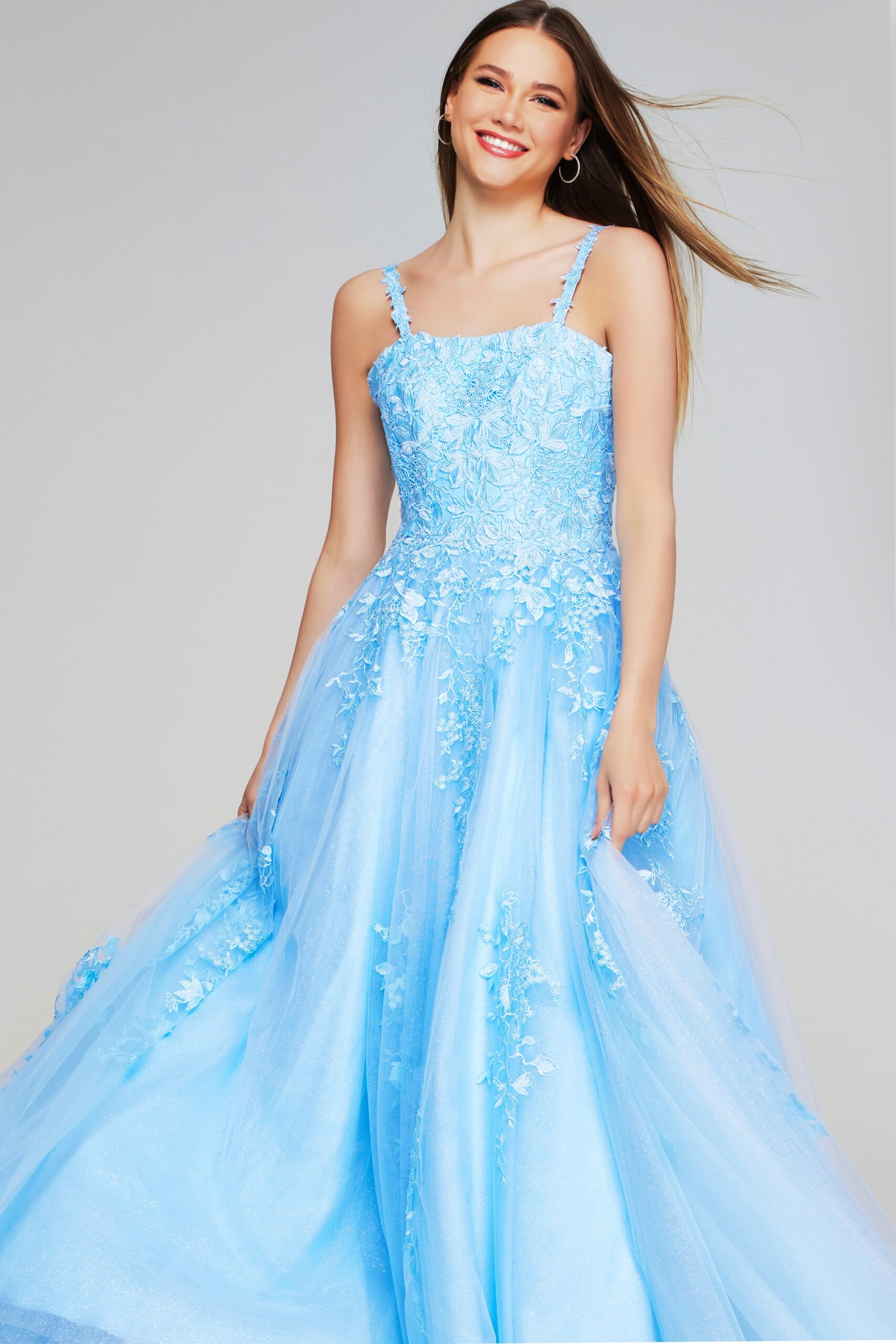 Light Blue Embroidered Tulle A-Line Dress K38098 | Jovani