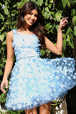 blue fit and flare floral dress K38259