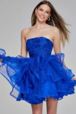 Royal Blue Strapless Ruffle Mini Dress K38440 | Jovani