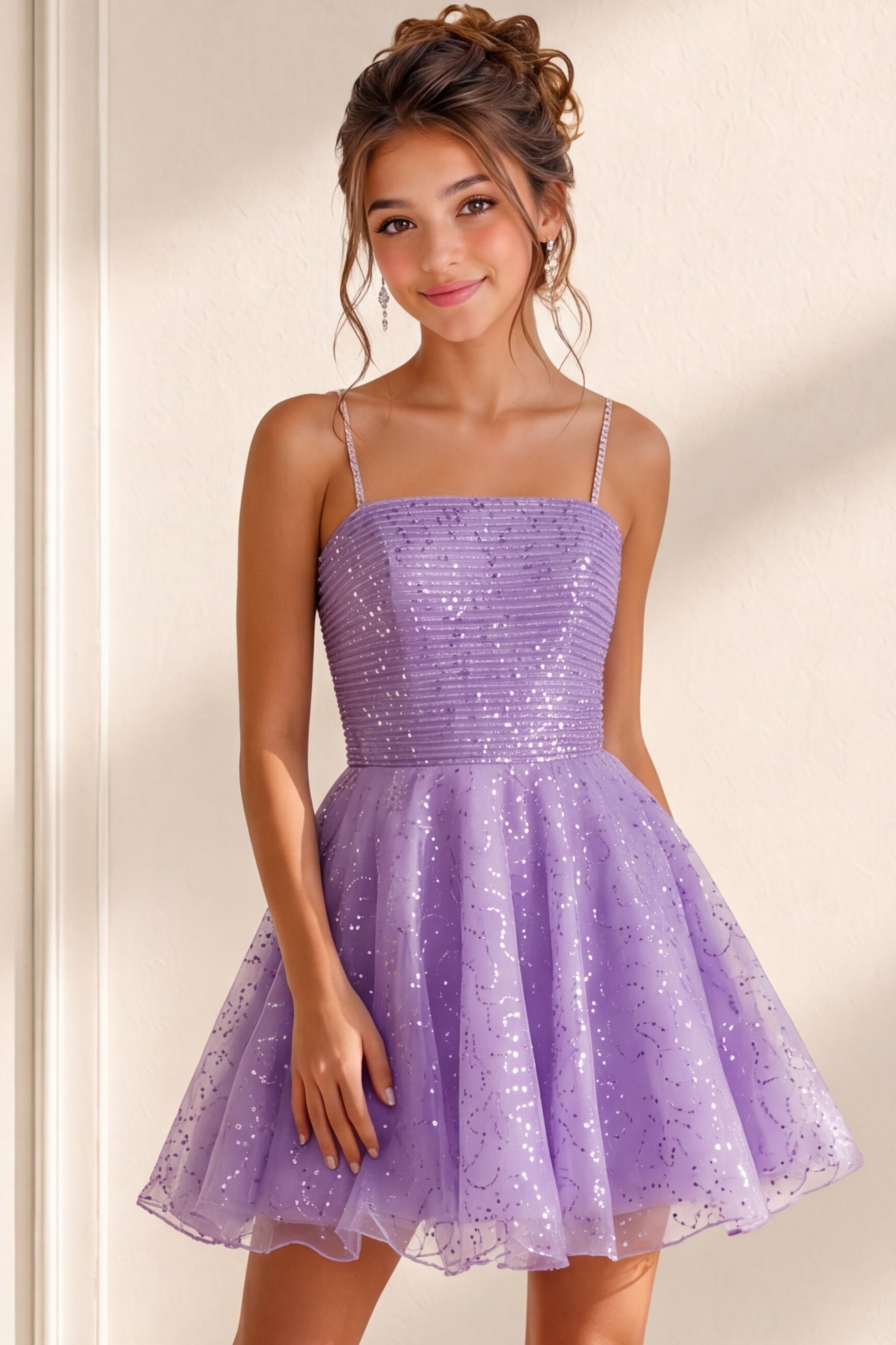 K38924-1 lavender sequin bodice girls dress with glitter tulle a line skirt