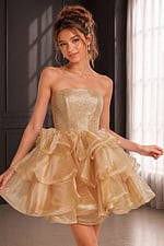 strapless sequin fit and flare dress K39312