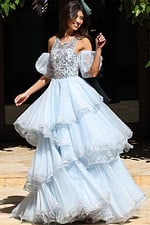 corset bodice and ruffled skirt long dress K42178