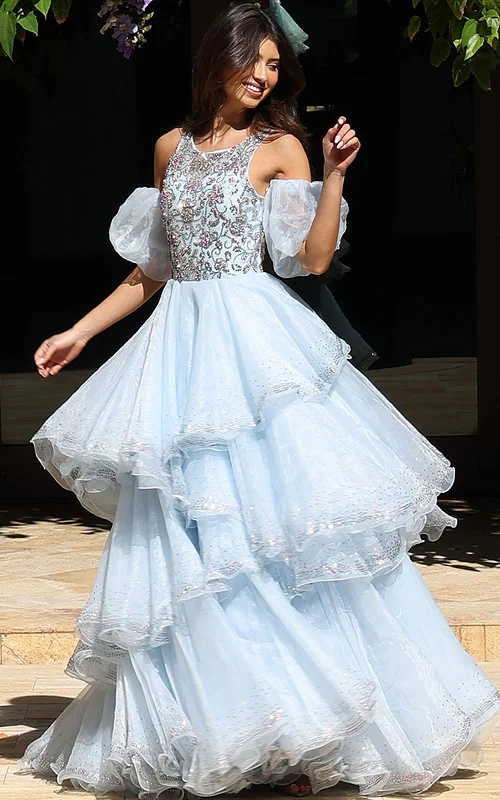 corset bodice and ruffled skirt long dress K42178