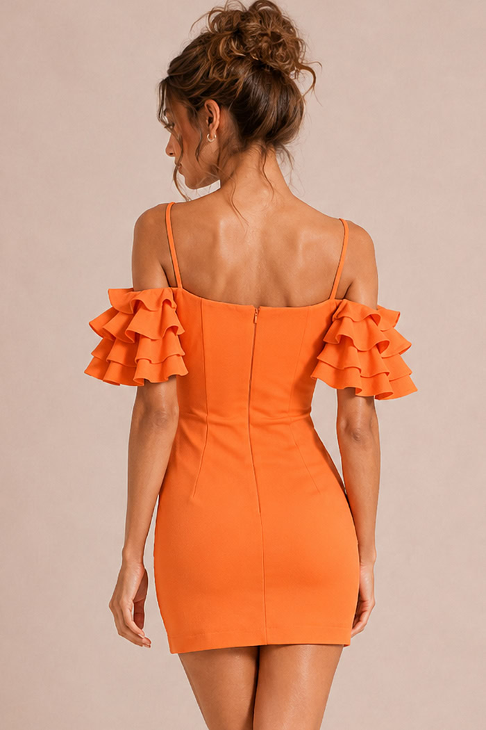 tiered ruffle bodycon dress Yellow Satin And Chiffon Bodycon Mermaid Dress With Tiered Ruffle Skir