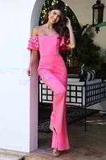 off the shoulder ruffled sleeve jumpsuit K44090