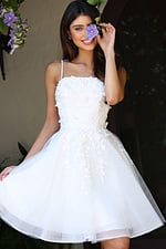 white spaghetti strap fit and flare embellished dress K45717