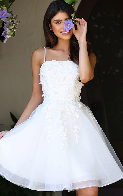 white spaghetti strap fit and flare embellished dress K45717