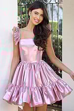 metallic pink fit and flare dress K45724