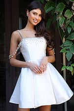 white fit and flare dress with beaded straps K48024