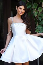 white fit and flare embellished strap dress K48024