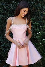 pink pleated skirt short dress K48024