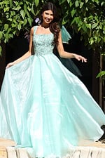 mint green embellished long dress K48130