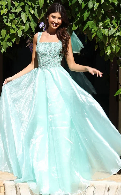 mint green embellished long dress K48130