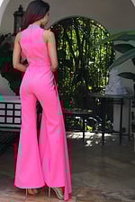 back of pink sleeveless wide leg jumpsuit K50374