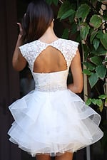 fit and flare ruffled skirt dress with open back K51611