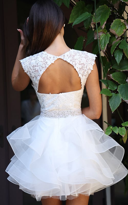 fit and flare ruffled skirt dress with open back K51611