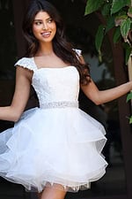 white cap sleeve white dress K51611