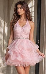 beaded v neckline pink kids dress K52182