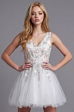 Tulle Mini Dress with Pink 3D Floral Embroidery K52183 - Image 4