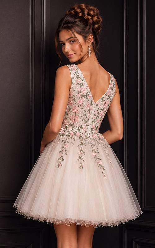 v back tulle floral dress K52183