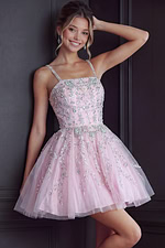 light pink beaded bodice dress with vine applique tulle skirt