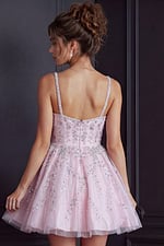 back of light pink sheer beaded dress K52523