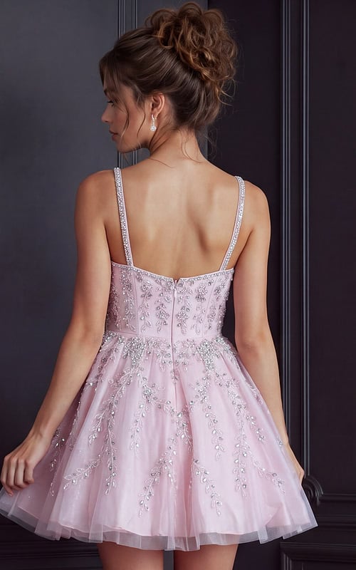 back of light pink sheer beaded dress K52523