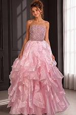 ruffled skirt strpless beaded dress K53334
