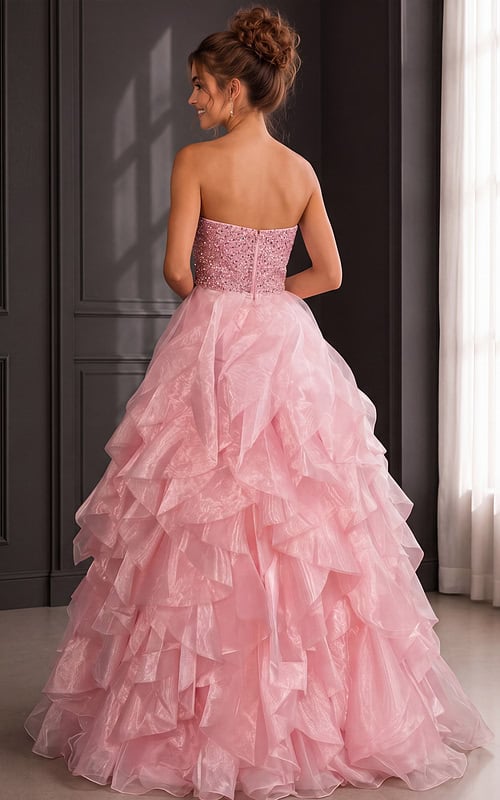 embellished ruffled skirt strapless pinik dress K53334