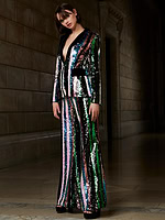 Detailed view of Jovani M02942, featuring the glamorous sequined jacket.