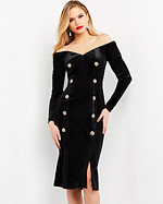 Velvet Off-The-Shoulder Midi Dress With Floral Embellishments