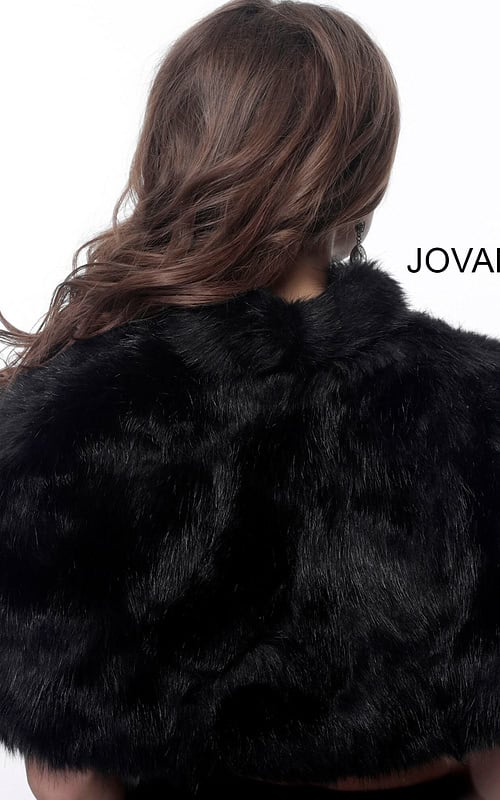 Model wearing Black Crop Fur Jacket M50165