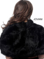 Model wearing Jovani M50165 black dress, frontal view with detailed beading.